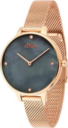 s.Oliver Dameshorloge So-3657-Mq Goud Zwart - Dames - Horloges - Veelkleurig - ONE Size - Accessoires