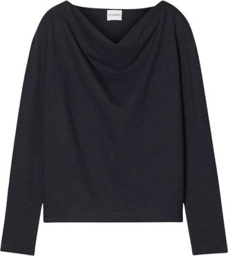 Closed Closed, Blouses, female, Black, Size: L Draped Wool Jersey Top