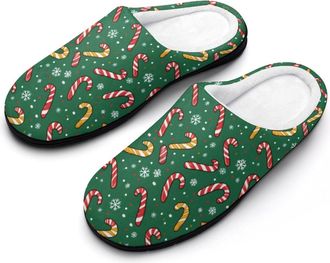 Generic Candy Canes Womens Slippers Warm House Slippers Indoor House Shoes with Anti-Skid Rubber Sole