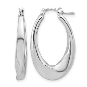Diamond2Deal 14K White Gold Polished Hollow Oval Twist Hoop Earrings
