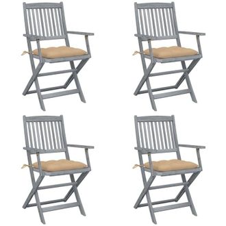 vidaXL Sillas De Jard&iacute;n Plegables 4 Uds Cojines Madera Maciza Acacia Vidaxl