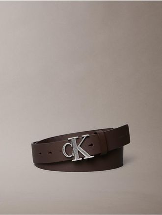 Calvin Klein Mens Monogram Logo Belt - Dark Brown - M