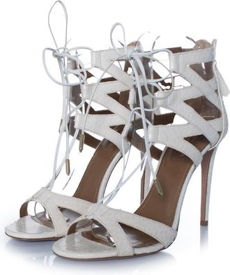 Aquazzura Pre-owned Womens Aquazzura, white leather python sandals - Size EU 38