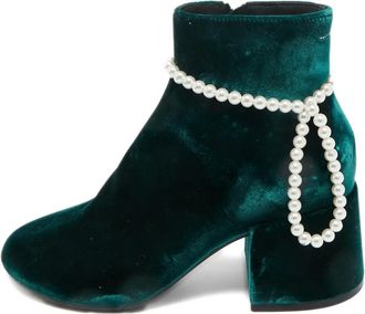 Maison Margiela pearl-embellishment ankle boots - women - Velvet/Calf Leather/Calf Leather - 36.5 - Green