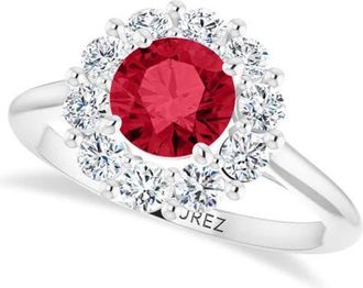 Allurez Round Lab Ruby & Diamond Halo Ring 14K in 1.70Ct/white Gold at Nordstrom, Size 9.5