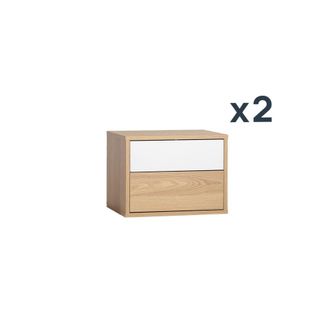 Klast Pack 2 mesitas de noche efecto madera natural-blanco 40 x 30 cm