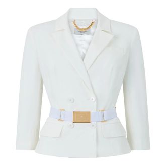 Elisabetta Franchi Blazers, female, White, Size: XS Belted Double-breasted Jacket