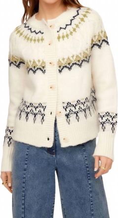 Fifteen Twenty Astrid Fair Isle Cardigan Sweater In Olive