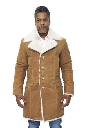 Infinity Leather Mens Warm Sheepskin Trench Coat-Managua - Tan - Size X-Large