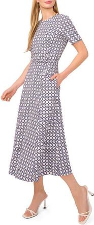 Ted Baker Geo Print Short Sleeve Midi Dress in Vanilla Ice at Nordstrom, Size 10