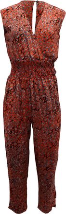 Maje Printed V-Neck Jumpsuit in Red Viscose