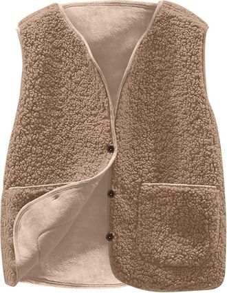 Generic Teddy Fleece Vest Toddler Girls Boys Faux For Warm Sleeveless Waist Coat Gilet Soft Plush Lined Vest Fall Winter Outwear Clothes with Pockets Lightwei