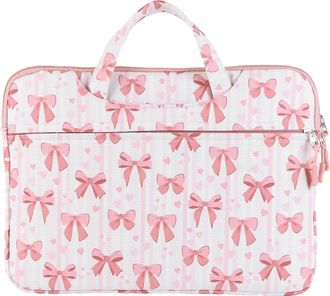 Generic Cymwer Bowknot Large Capacity Laptop Case W/Zipper for School Office Business (Pink)