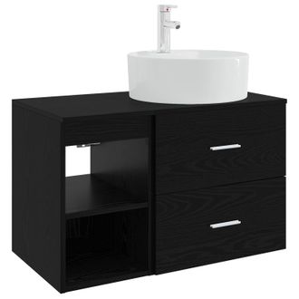 vidaXL Juego De Muebles De Ba&ntilde;o 2 Pcs Roble Negro Madera De Ingenier&iacute;a Vidaxl