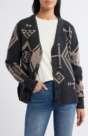 Pendleton Oversize Wool Blend Cardigan in Black/Taupe at Nordstrom, Size Medium