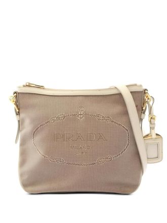 Prada logo-detail jacquard shoulder bag - Neutrals