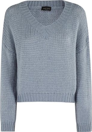 Roberto Collina Maglione con scollo a V in misto alpaca - Blu