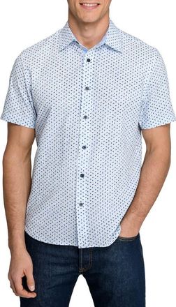 ConStruct Slim Fit Falling Feathers Seersucker Short Sleeve Shirt in White/blue at Nordstrom, Size Xx-Large