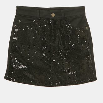 Emporio Armani Black Sequin Embellished Denim Mini Skirt