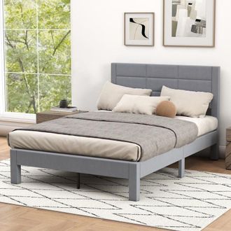 Costway Struttura Letto Imbottito Matrimoniale 140x200 cm, Letto Piattaforma Imbottito, con Testiera in Morbido Tessuto di Velluto e Supporto a Doghe