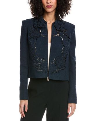 Oscar De La Renta Oscar De La Renta Floral Detail Tweed Silk-Lined Wool-Blend Jacket