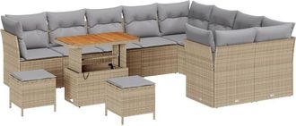 vidaXL Garden Sofa Set Height-Adjustable 12 pcs Beige Poly Rattan vidaXL