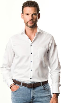 Led&ucirc;b Overhemd wit Ledub Modern fit katoen wide spread