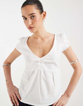 Motel Caixia - Blusa in popeline bianca con fiocco sul retro-Bianco