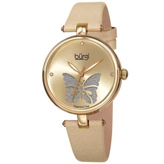 B&uuml;rgi Pretty Butterfly Quartz Diamond Gold Dial Ladies Watch BUR233YG