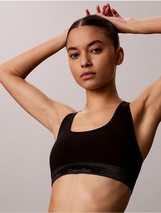 Calvin Klein Womens Icon Cotton Modal Metallic Unlined Bralette - Black - XXS