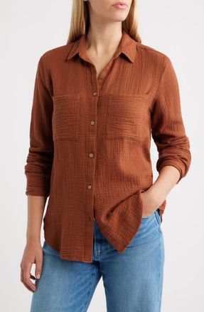 Beach Lunch Lounge Micaela Cotton Button-Up Shirt in Tortoise Shell at Nordstrom, Size Small