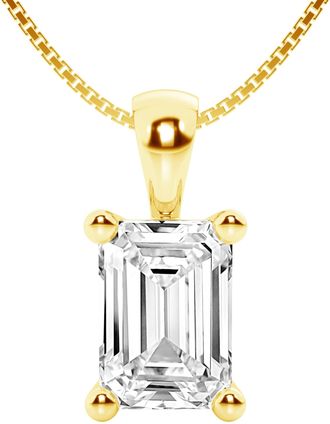 Grown Brilliance 3 Carat Emerald Lab Grown Diamond Solitaire Pendant Necklace in 14K Yellow Gold, Prong Set, E-F Color, VS Clarity