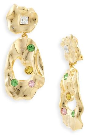 Oscar De La Renta Textured Metal & Crystal Drop Clip-On Earrings in Multi at Nordstrom