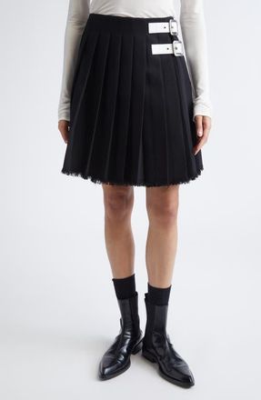 Jil Sander Belted Waist Raw Hem Pleated Wool Canvas Skirt in Black at Nordstrom, Size 10 Us