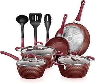 Nutrichef 11Pc Purple Diamond Nonstick Cookware Set