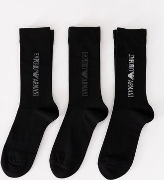 Emporio Armani Mens Emporio Armani 3-Pack Mens Short Socks - Black/Black/Black - Size: 16/14.5/8/15/8.5/15.5/9/13/13.5/14/6.5/7/7.5/11.5/5/12/5.5/12.5/6/3.5/3/10.5