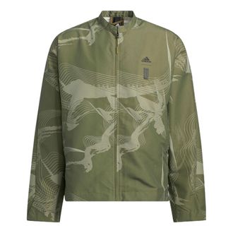 adidas Mens adidas SS22 Logo Printing Solid Color Zipper Jacket Green HE5151