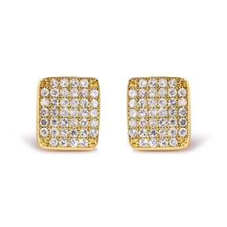 House of Brilliance 14K Yellow Gold 1/2 Cttw Diamond Square Shaped Composite Cluster Stud Earrings