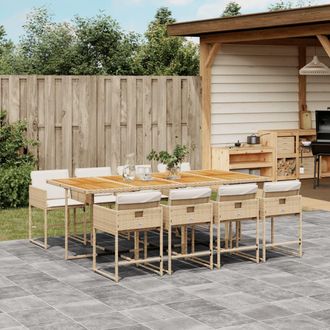 vidaXL Set Comedor De Jard&iacute;n 9 Pzas Con Cojines Rat&aacute;n Sint&eacute;tico Beige Vidaxl
