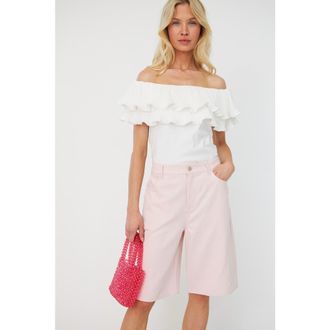 Cras Flouncecras Ruffle Bardot Top in Off White at Nordstrom, Size 10