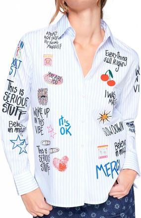 Vilagallo Striped Graffiti Blouse In White / Blue / Multi
