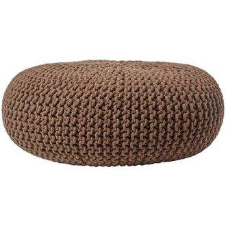 Homescapes Homescapes - Chocolate Brown Large Round Cotton Knitted Pouffe Footstool