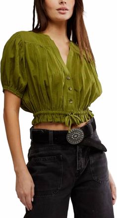 Free People Pleated Crop Top In Dried Herbs
