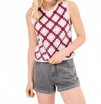 Suncoo Perida Crochet Tank Top In Prune And Cream