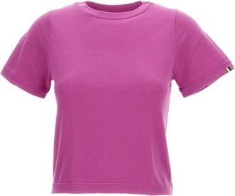 Extreme Cashmere Cropped Boxy Oleander Pink T-Shirt with Cashmere Blend