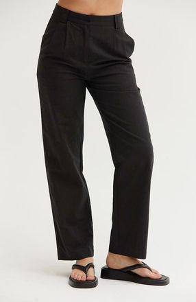 Crescent Straight Leg Linen Trousers in Black at Nordstrom, Size Medium