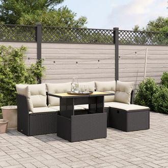 vidaXL Set De Sof&aacute;s De Jard&iacute;n 6 Piezas Y Cojines Rat&aacute;n Sint&eacute;tico Negro Vidaxl