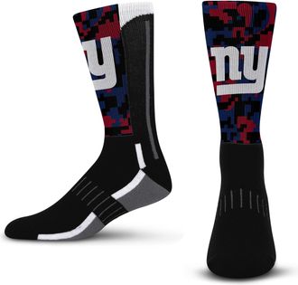 For Bare Feet NFL Men Women Team Color Logo Game Day Digi Mashup Performance Warm & Cold Weather Comfort Crew Sock, New York Giants - Black, Large