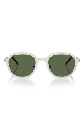 Emporio Armani 51mm Round Sunglasses in Matte Silver/dark Green at Nordstrom