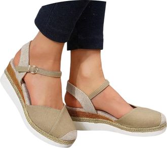 Generic Womens Closed Toe Espadrilles Sandals Summer Wide Fit Wedge Ankle Strap Sandal Non-slip Platform Shoes Comfortable Elegant Low Heels Walking Slippers 